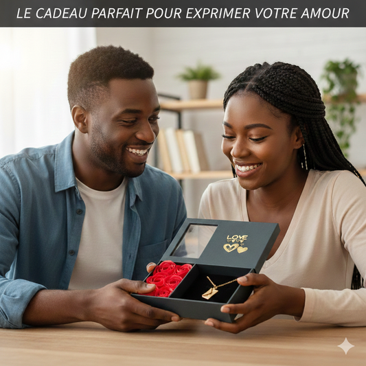 Coffret Cadeau saint valentin  - Roses Éternelles & Collier Enveloppe