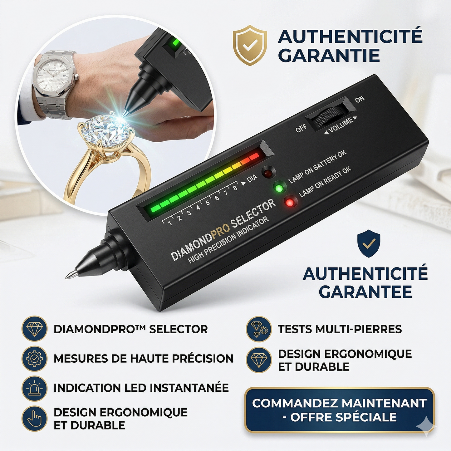 DiamondPro™ Testeur de Diamants & Pierres Précieuses – Indicateur LED Haute Précision