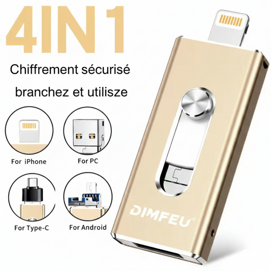 Clé USB 4-en-1 Haute Vitesse – Sauvegardez et Transférez Facilement Vos Fichiers