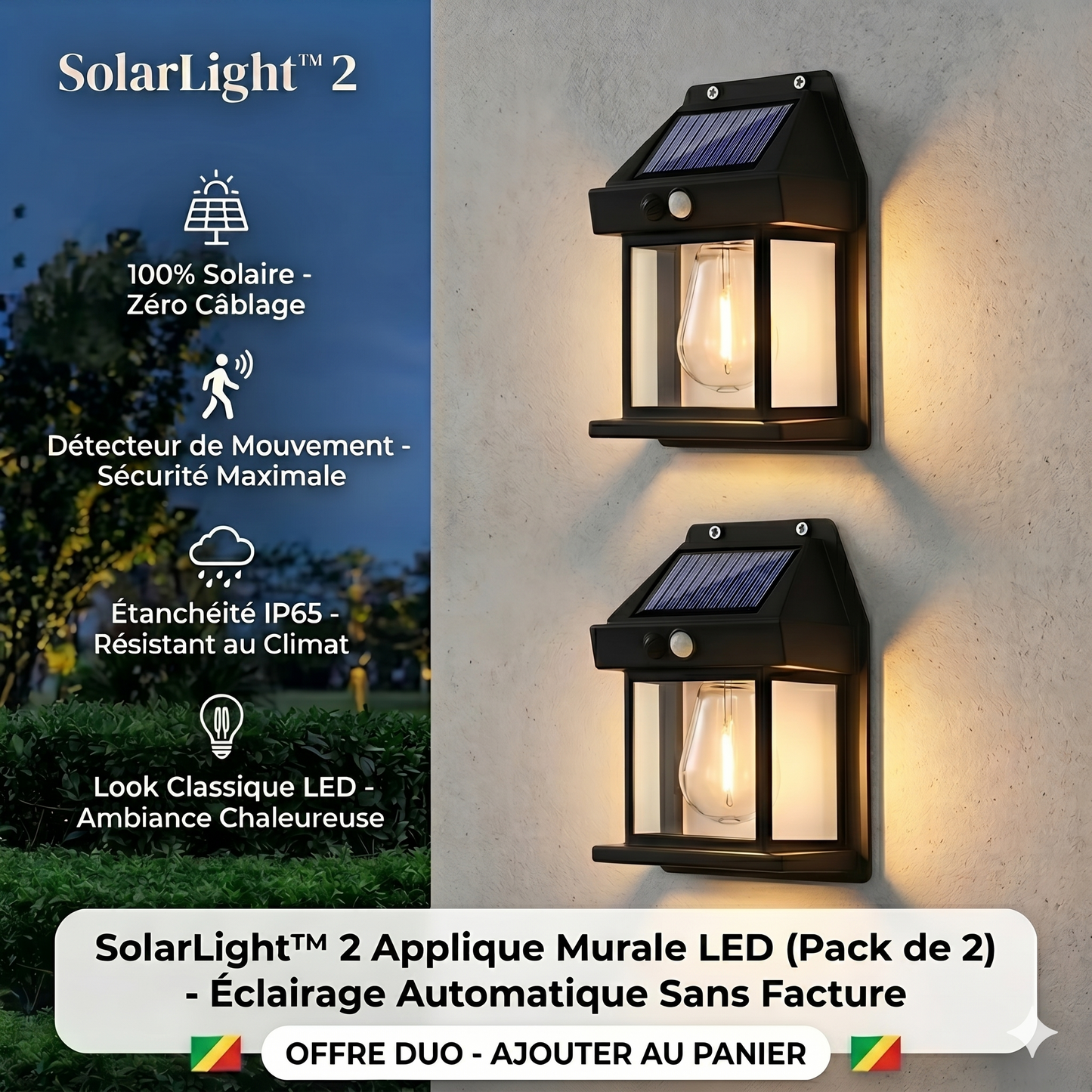 SolarLight™ 2 Appliques Murales LED – Éclairage Automatique Sans Facture (2 pcs)