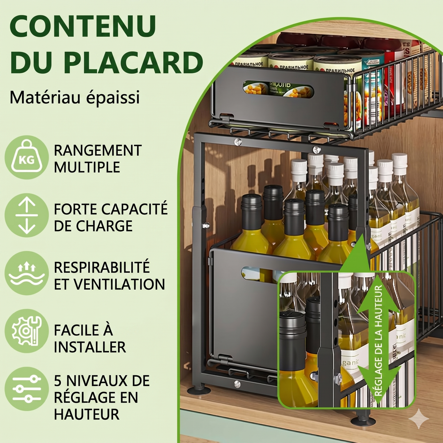 SpaceNet™ Organisateur d'Armoire 2 Niveaux avec Tiroirs Coulissants – Gain d’Espace Intelligent