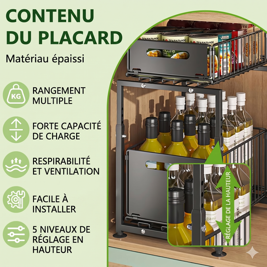 SpaceNet™ Organisateur d'Armoire 2 Niveaux avec Tiroirs Coulissants – Gain d’Espace Intelligent