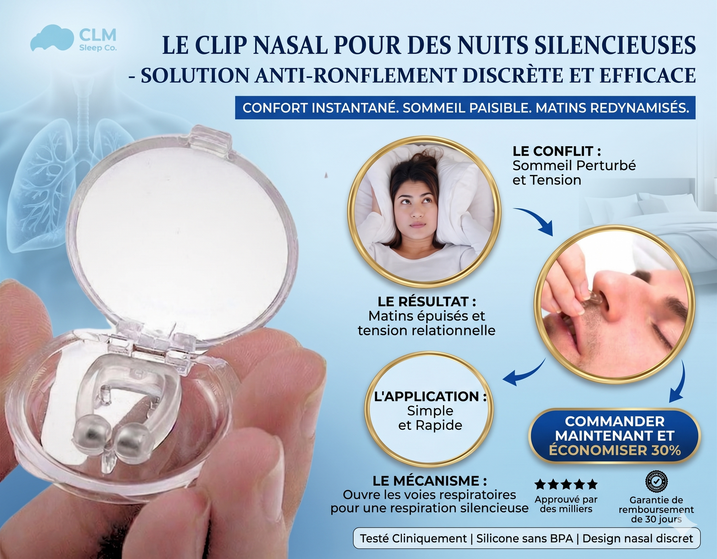 SilentNose® Pince Nasale Anti-Ronflement – Solution Discrète & Efficace