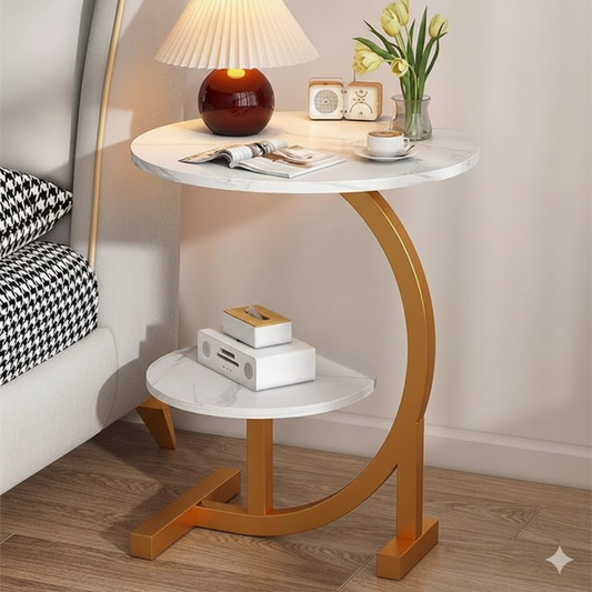 Decoria Luxe® Table d’Appoint Ronde à Deux Niveaux : Design Chic et Rangement Intelligent