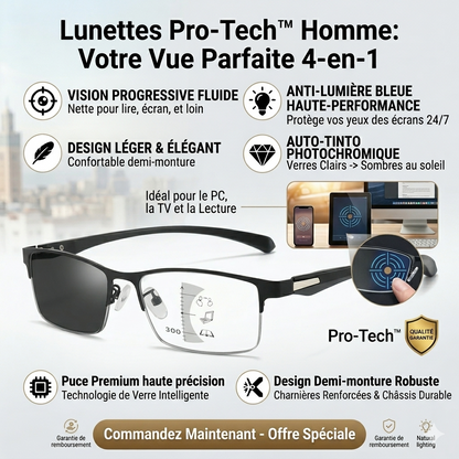 VisionFlex™ Lunettes Photochromiques Multifocales – Anti-Lumière Bleue pour Homme