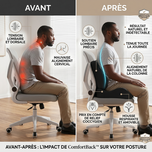 ComfortBack™ Coussin Lombaire Ergonomique – Assise Mémoire de Forme Confort Absolu