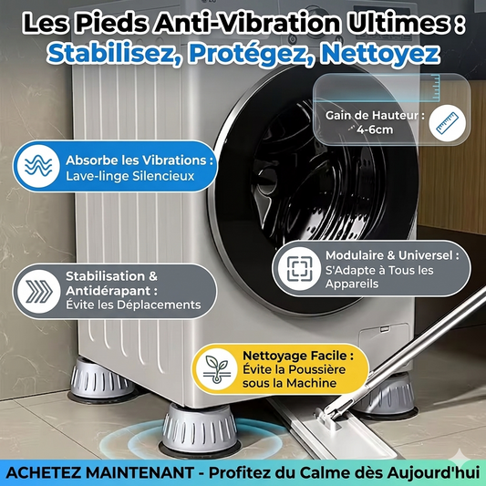 4pcs Tapis Anti-Vibration pour Machine à Laver - Antidérapants, Absorbant les Chocs, Réducteurs de Bruit & Base Étanche