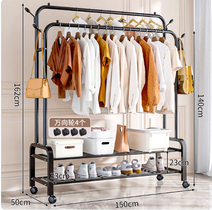 Porte‑Vêtements sur Pied Noir Robuste – Organisez et Déplacez Vos Vêtements Facilement !