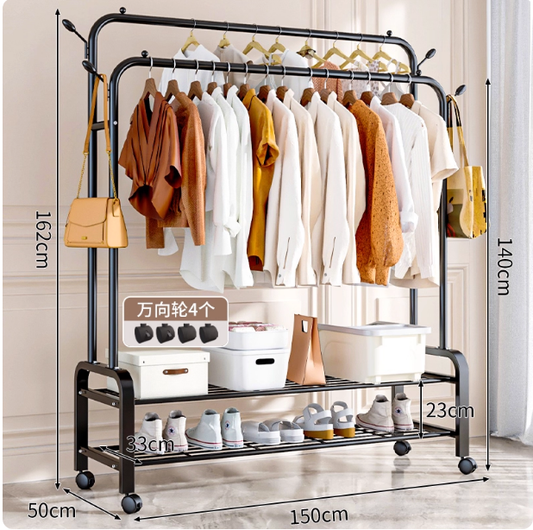 Porte‑Vêtements sur Pied Noir Robuste – Organisez et Déplacez Vos Vêtements Facilement !