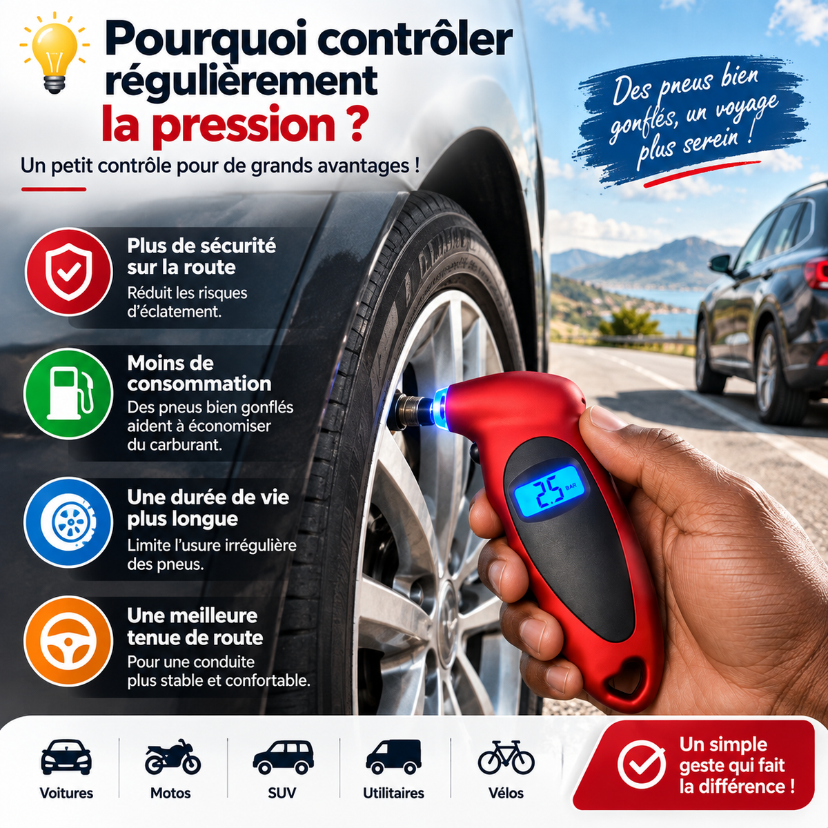 Jauge de pression Jauge de pression des pneus haute précision 0-150 PSI Rétroéclairage Surveillance numérique de la pression des pneus Jauge de pression des pneus de voiture