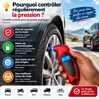 Jauge de pression Jauge de pression des pneus haute précision 0-150 PSI Rétroéclairage Surveillance numérique de la pression des pneus Jauge de pression des pneus de voiture