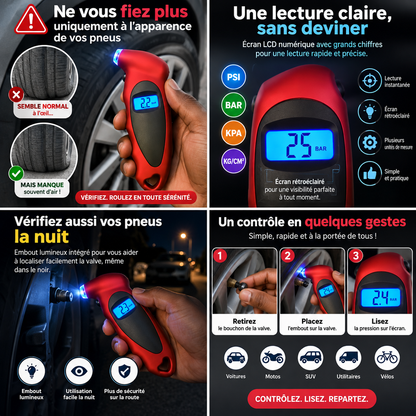 Jauge de pression Jauge de pression des pneus haute précision 0-150 PSI Rétroéclairage Surveillance numérique de la pression des pneus Jauge de pression des pneus de voiture
