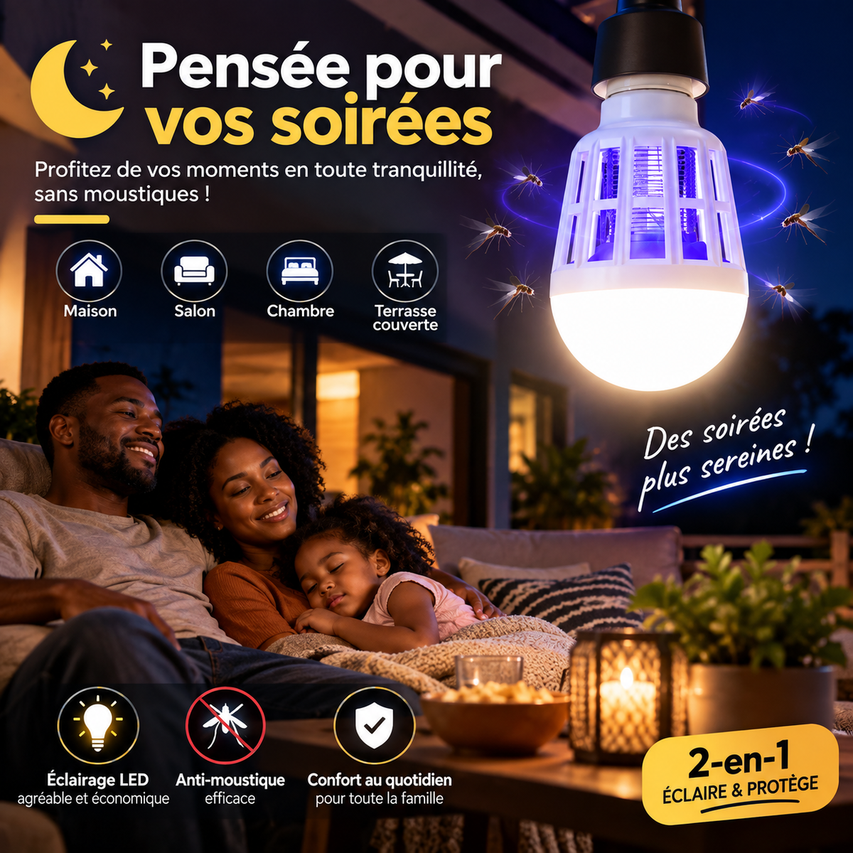 LED pour Éclairage Bug Zapper Piège Lampe d'insectes Anti Mosquito Repeller Lumière