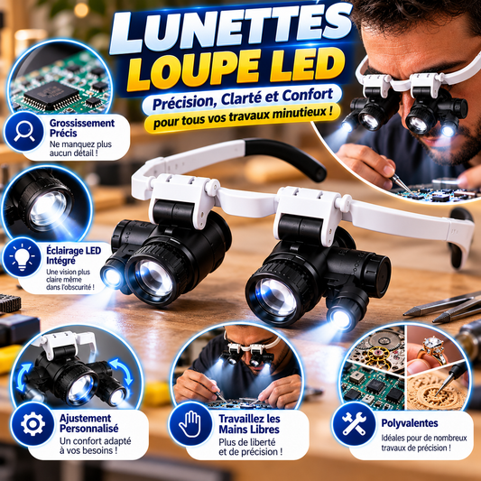 🔍 Lunettes Loupe LED – Précision, Clarté & Confort pour Tous Vos Travaux !