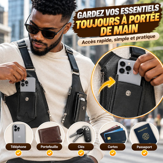 🎒Holster® Gilet pour Homme  Multipoches en Cuir