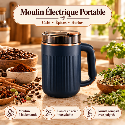 Moulin à Café Électrique 300W – Robot Culinaire Multifonction  Grains, Épices