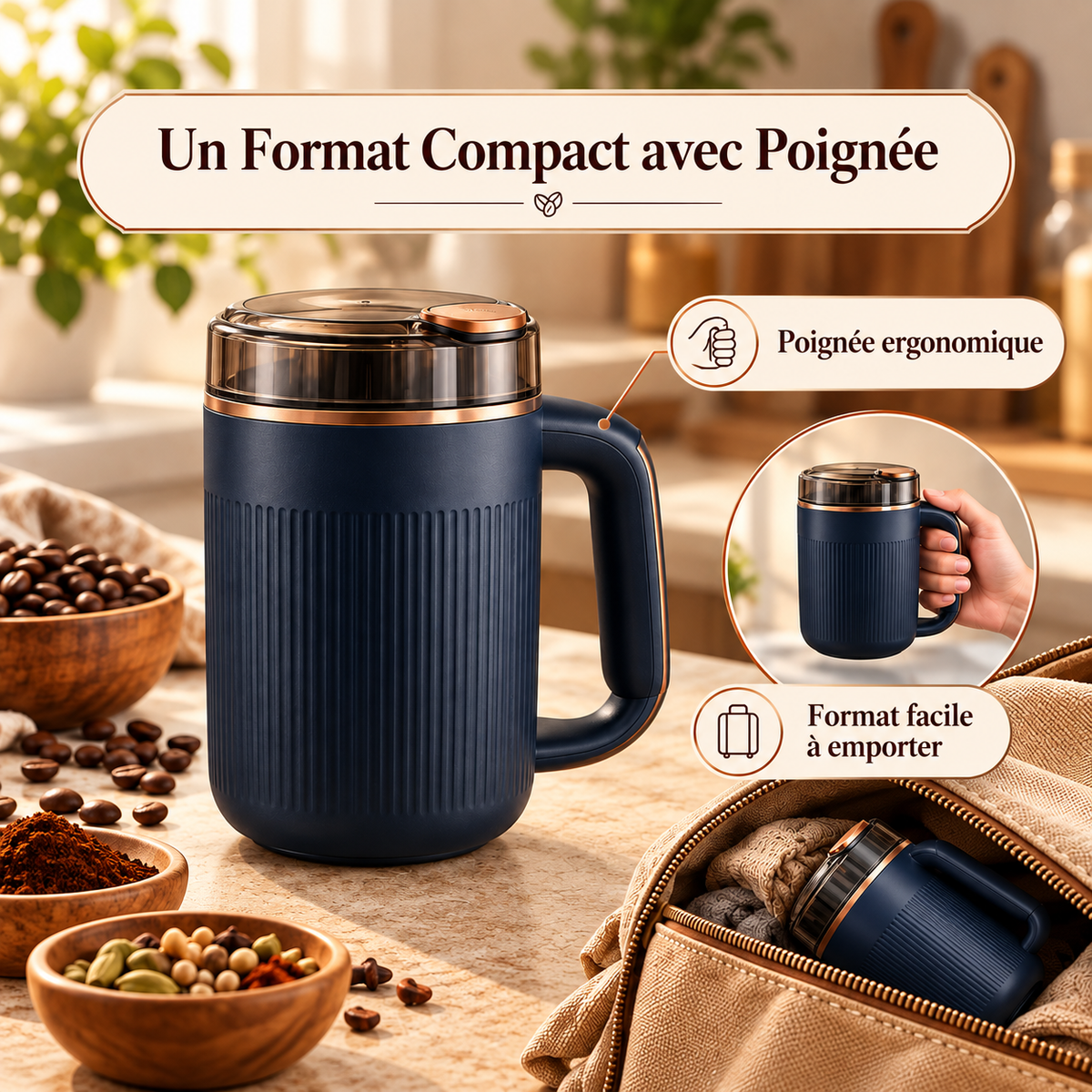 Moulin à Café Électrique 300W – Robot Culinaire Multifonction  Grains, Épices