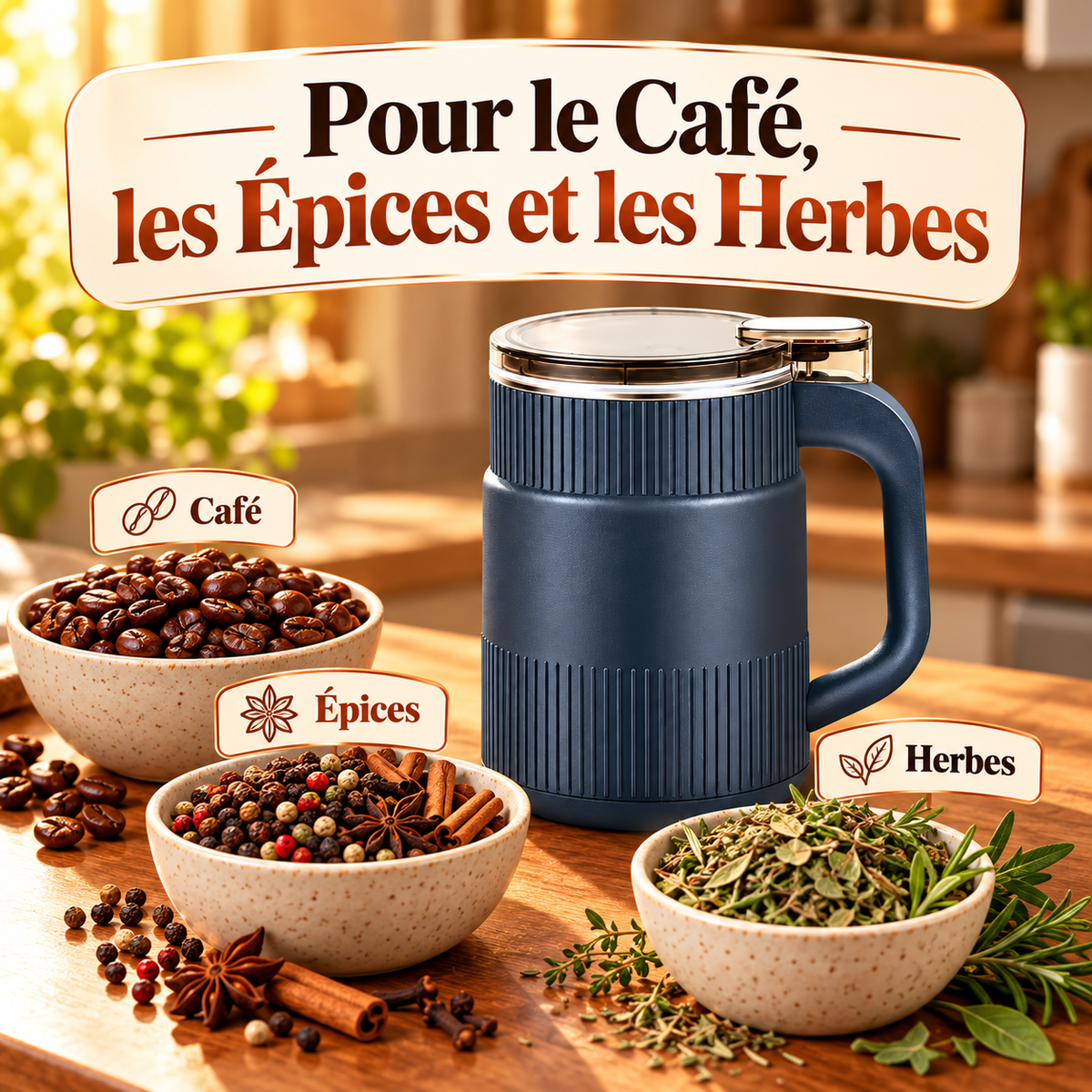 Moulin à Café Électrique 300W – Robot Culinaire Multifonction  Grains, Épices