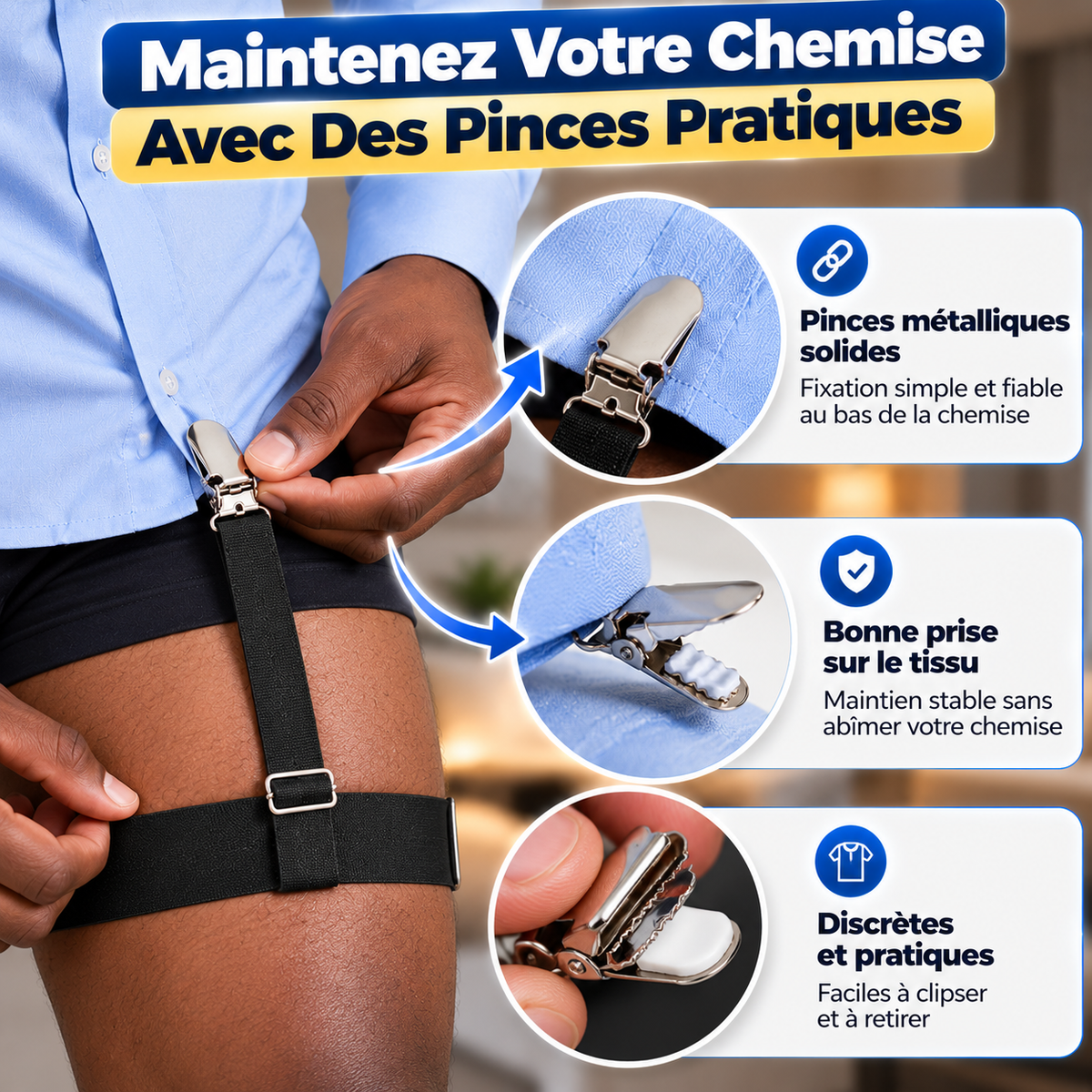 👔 Porte-Jarretelles Homme Réglable Anti-Chemise Qui Remonte