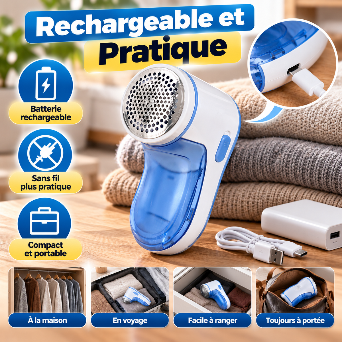 ✨Rasoir Anti-Bouloches Électrique Rechargeable