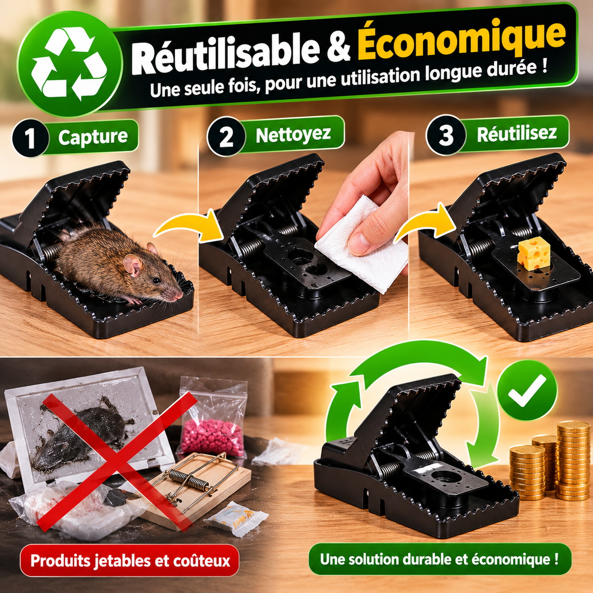 🐭 Piège à Souris et Rats Réutilisable – Efficace, Pratique & Facile à Installer !