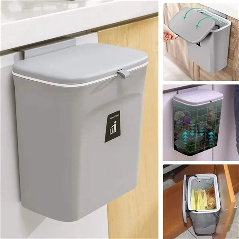 KitchenDrop™ Poubelle Suspendue de Cuisine avec Couvercle – Gain de Place & Anti-Odeurs