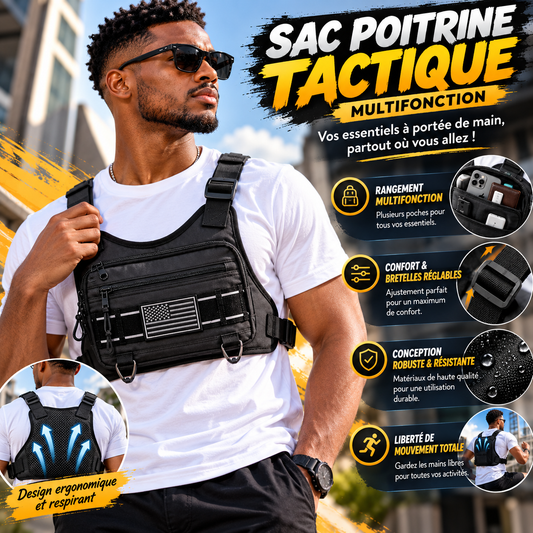 🎒✨ SAC POITRINE TACTIQUE MULTIFONCTION –  Clés et Portefeuille à Portée de Main