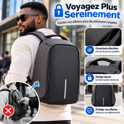 Sac à dos Noir, porte PC antivol à port USB