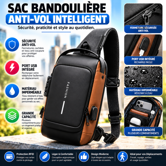 🎒 Sac Bandoulière Anti-Vol Intelligent avec Port USB