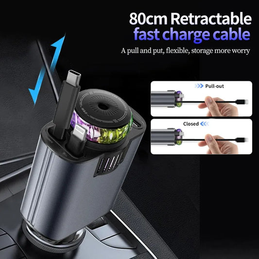 Chargeur Auto T09 - Charge Rapide & Ambiance Galaxie avec port iPhone et port type c