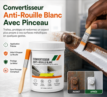 RustShield™ Convertisseur Anti-Rouille Blanc Avec Pinceau | Métal Plus Propre & Protégé