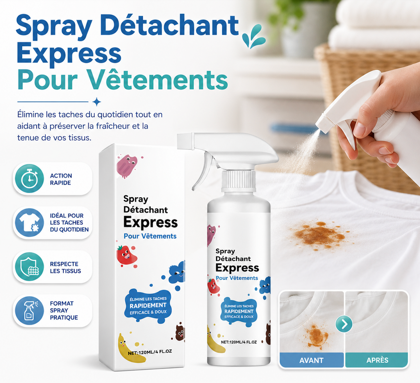 SpotAway™ Spray Détachant Express | Gardez Vos Vêtements Présentables Partout