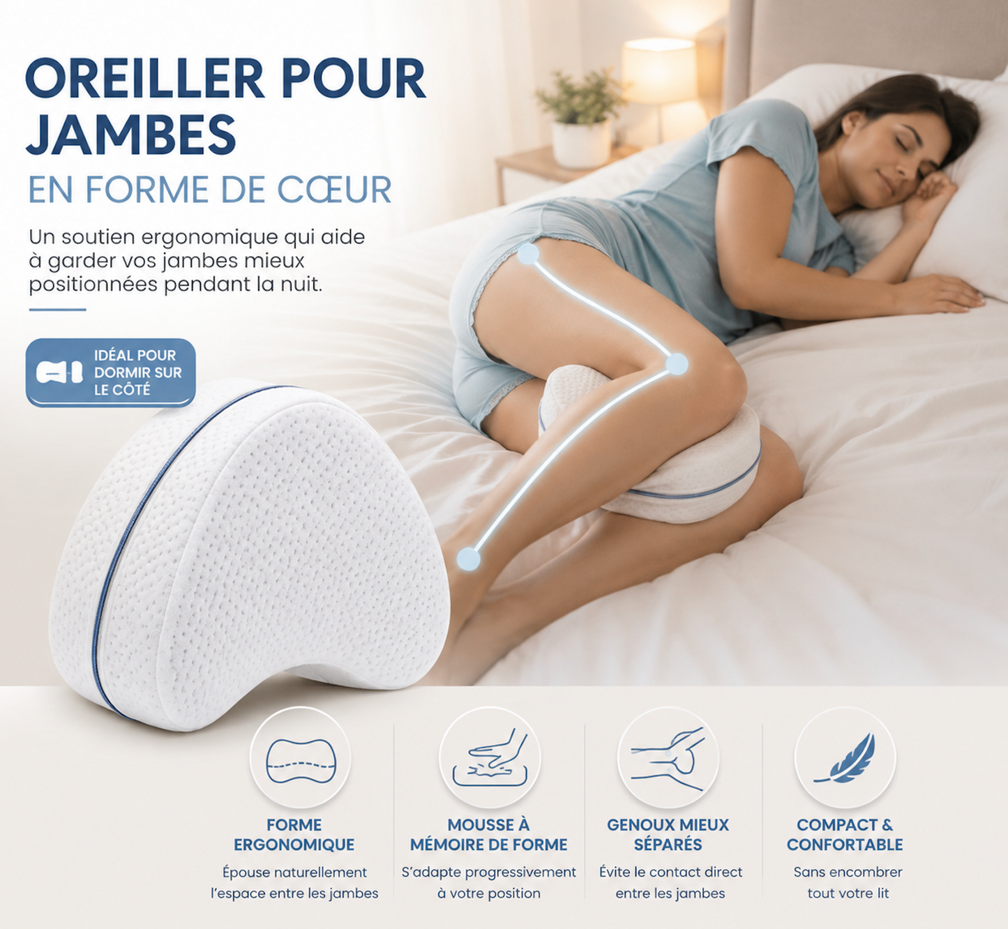 Oreiller Pour Jambes En Forme De Cœur | Dormez Avec Les Genoux Enfin Bien Positionnés
