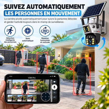 LSVision™ – Caméra de Surveillance PTZ 4G Solaire Double Objectif