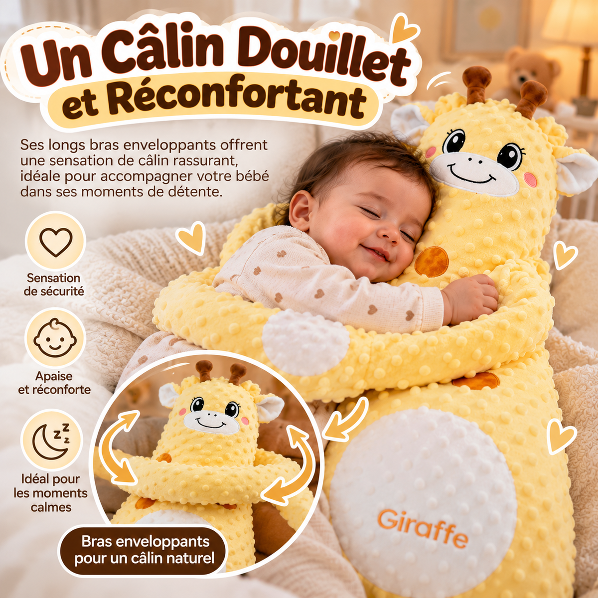 🦒 Oreiller Réconfortant Bébé Girafe – Douceur, Confort & Tendresse !