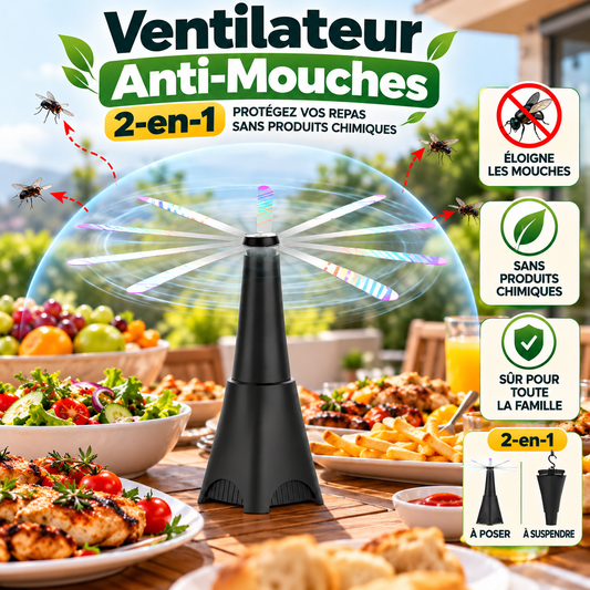 🪰 Ventilateur Anti-Mouches 2-en-1 | Protégez Vos Repas Sans Produits Chimiques