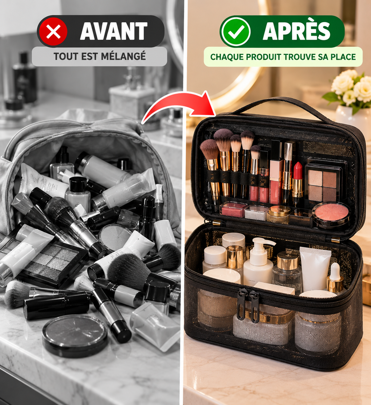 Trousse Organisatrice Double Compartiment pour Maquillage & Soins