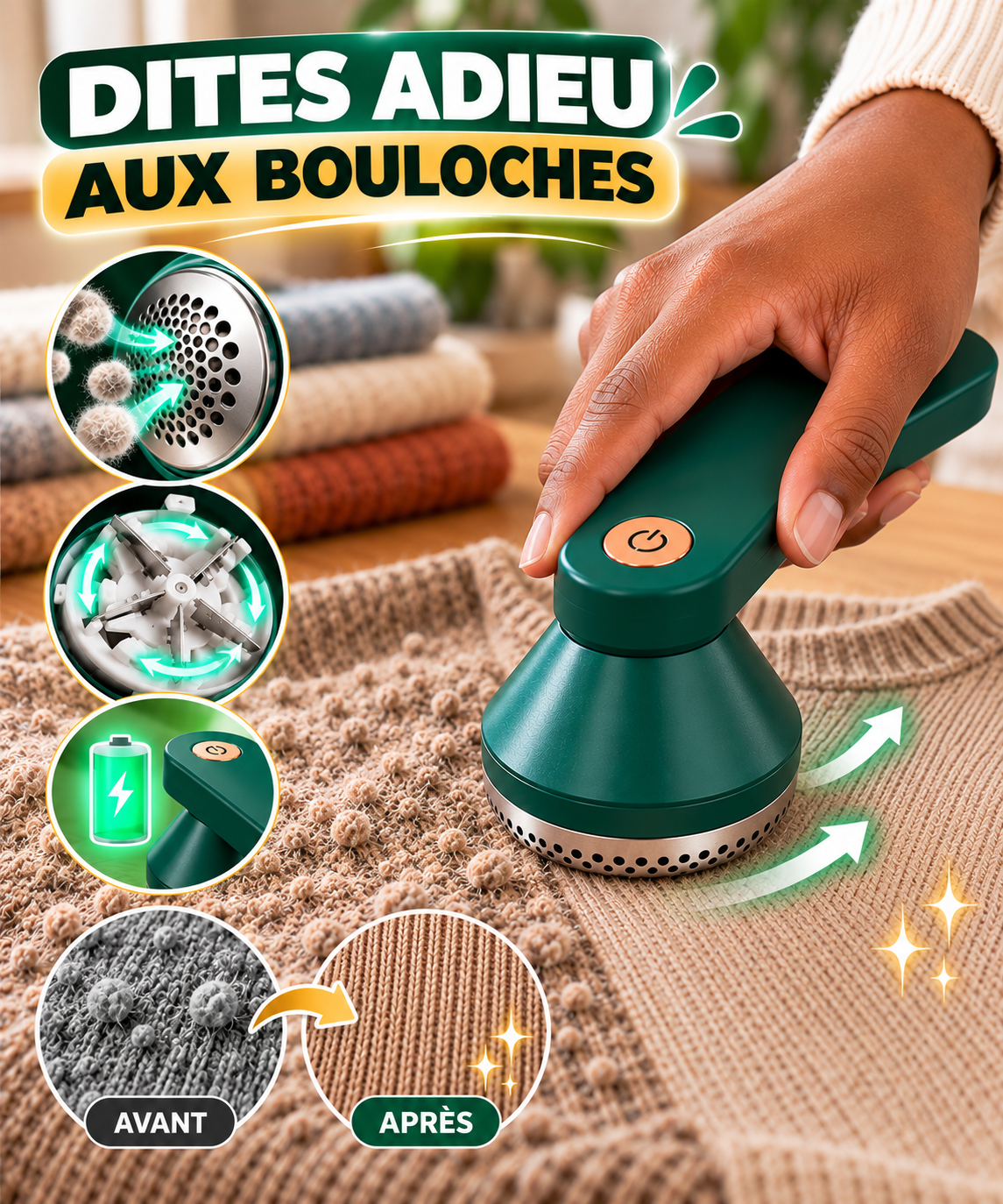 Rasoir Anti-Bouloches Électrique Rechargeable