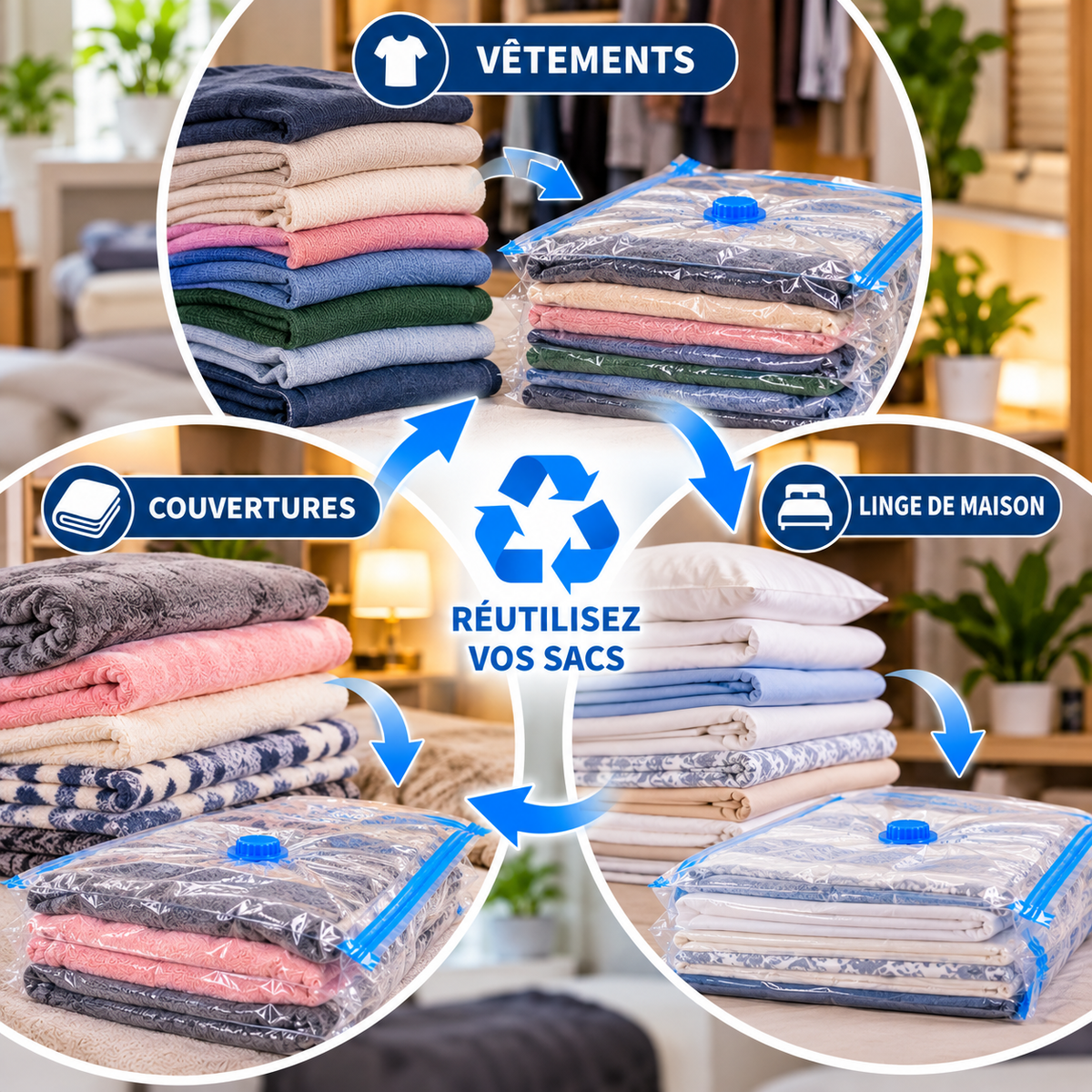 Sacs de Rangement Sous Vide – Kit 5 Pièces avec Pompe