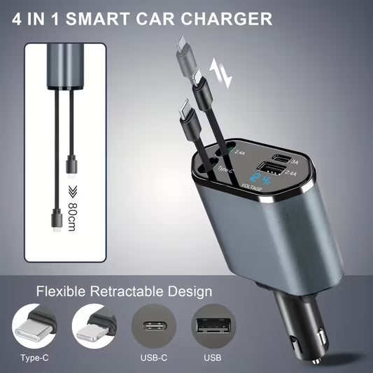 Chargeur Voiture USB Rapide 4 Ports - Charge Rapide 12V avec Affichage LED