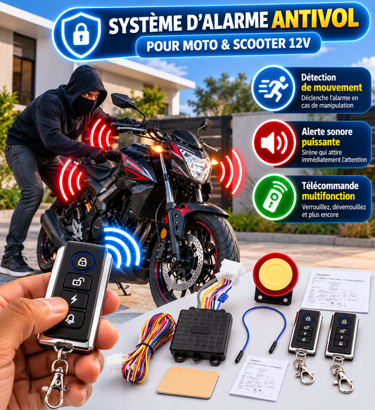 Alarme Antivol 12V pour Moto & Scooter avec Télécommandes