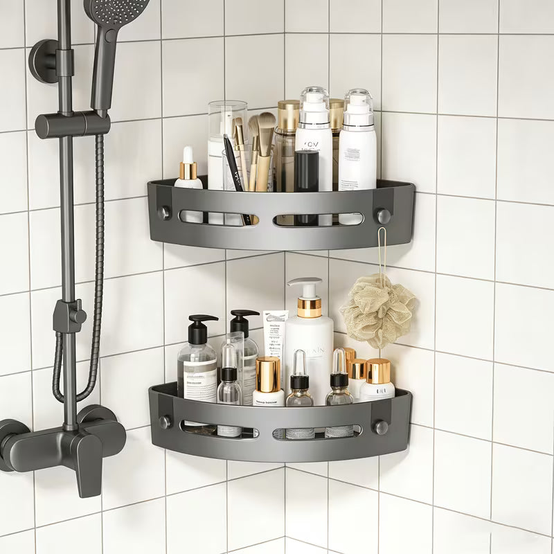 AquaNest ™  Étagère de Douche en Coin Noire – Installation Sans Perçage & Gain d’Espace (2pcs)