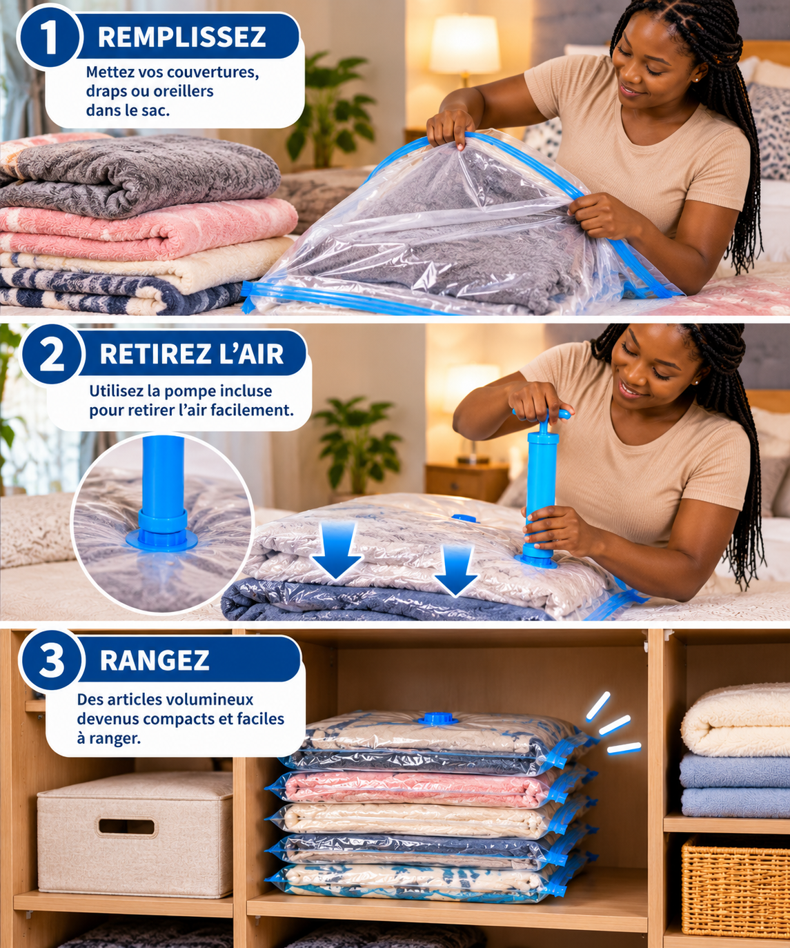 Sacs de Rangement Sous Vide – Kit 5 Pièces avec Pompe