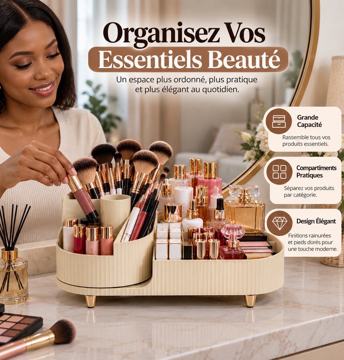 Organisateur de Maquillage Rotatif 360° – 2-en-1