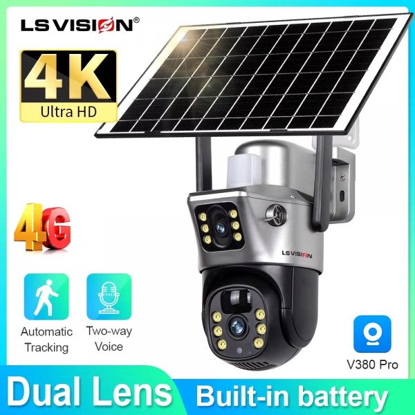 LSVision™ – Caméra de Surveillance PTZ 4G Solaire Double Objectif 10MP