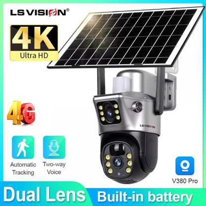 LSVision™ – Caméra de Surveillance PTZ 4G Solaire Double Objectif 10MP