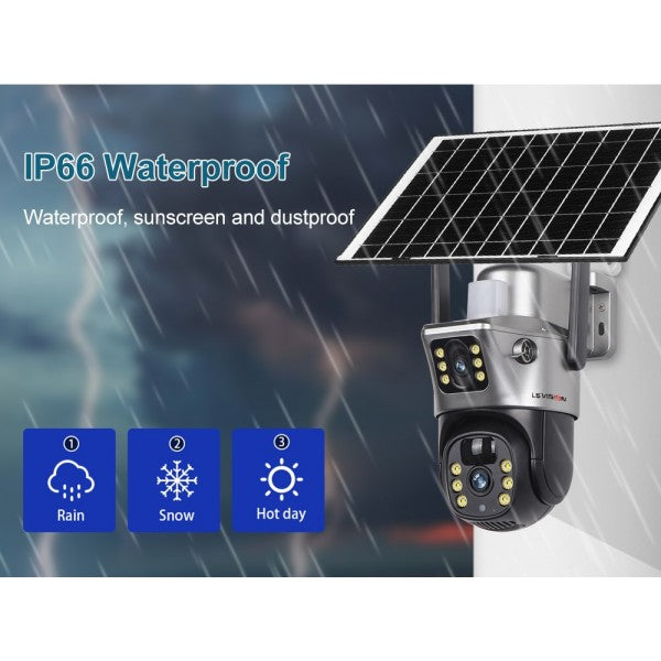 LSVision™ – Caméra de Surveillance PTZ 4G Solaire Double Objectif 10MP