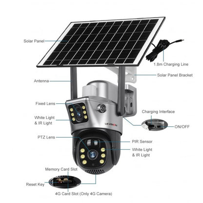 LSVision™ – Caméra de Surveillance PTZ 4G Solaire Double Objectif 10MP