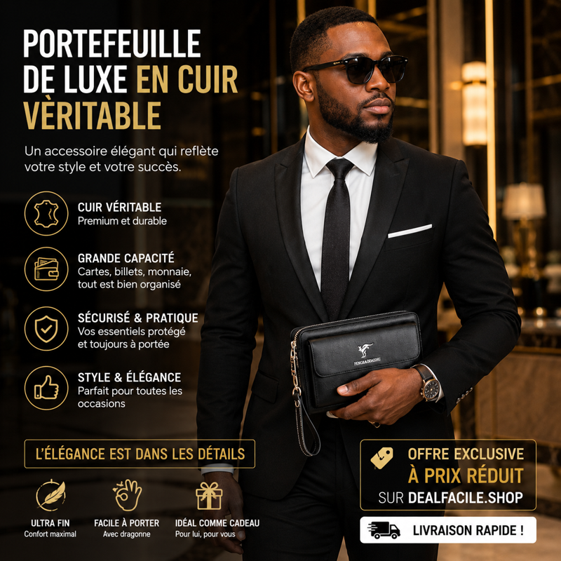 FENGBAODAISHU® Portefeuille de Luxe en Cuir Véritable - Élégant et Finitions Premium