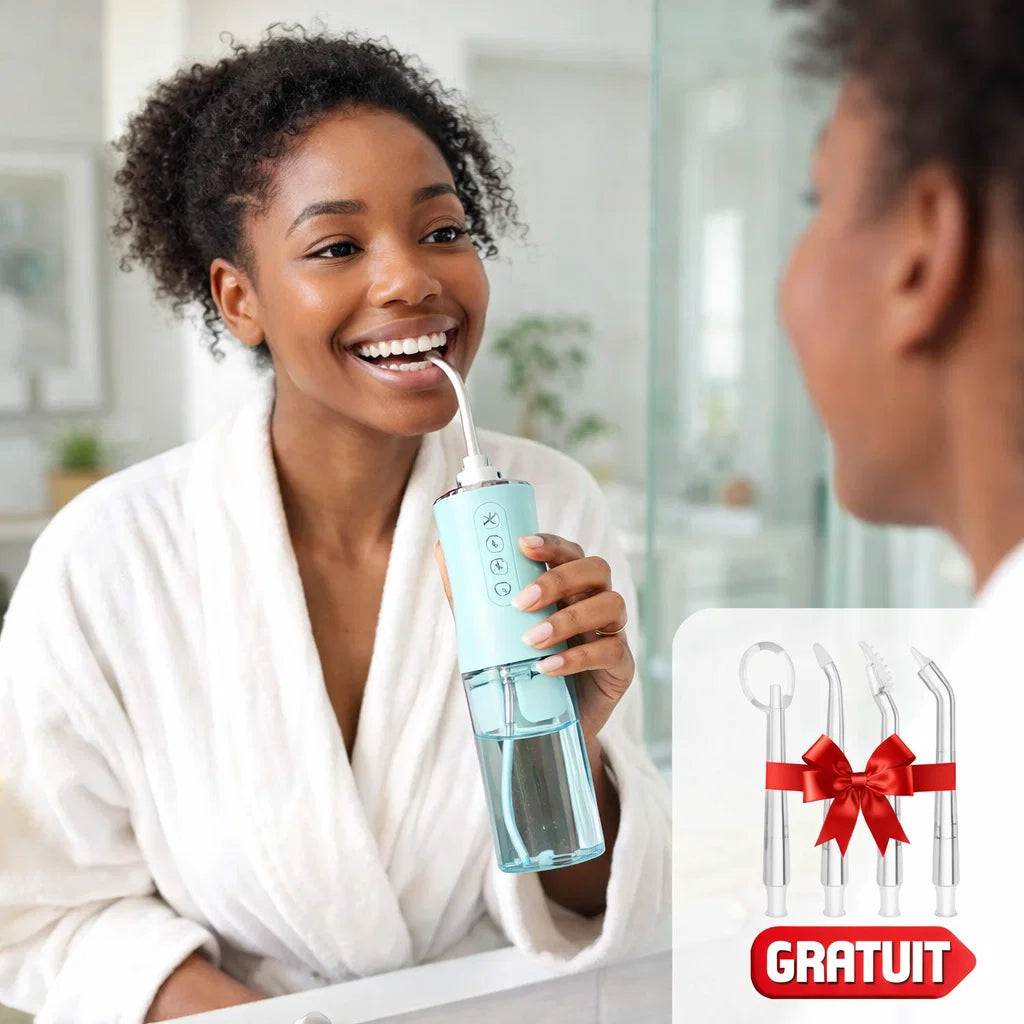 Irrigateur dentaire rechargeable + 4 têtes d’embouts GRATUITES